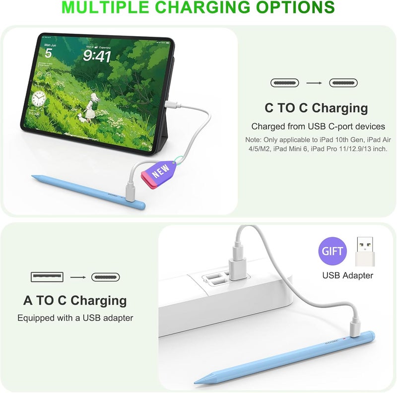 HATOKU Stylus Pen for iPad 2018-2025: 15 Mins Fast Charging Pencil 1 Generation with Tilt Sensitivity Palm Rejection - Work for iPad Air 3 4 5 M2 M3- Pro 11" 12.9" M4 - Mini 5 6 - iPad 6 7 8 9 10 11 (Blue) - Image 4